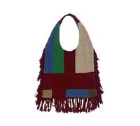 Giwnhvx Borsa a tracolla da donna estetica lavorata a maglia all'uncinetto vintage patchwork nappa tote bag design moda borsa da donna B