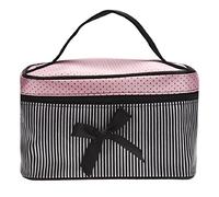 Giwnhvx Borsa cosmetica a strisce monostrato Borsa cosmetica monostrato con papillon per le donne (nero)