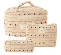 Giwnhvx Borsa cosmetica per il trucco Borsa cosmetica 3 pezzi in cotone trapuntato borsa per il trucco estetica floreale borsa da toilette per le donne E