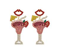 Giwnhvx Cocktail Ciondolo Orecchini Bevanda Fredda Tazza di Succo Incrostazione Orecchini di Diamante Labbra Rosse Orecchini