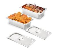 Giwnhvx Confezione da 2 padelle da tavolo a vapore con coperchi, 1/3 di misura 10,2 cm di profondità, in acciaio inox, pentole per hotel, anti-marmellata, padelle per ristoranti per cucina
