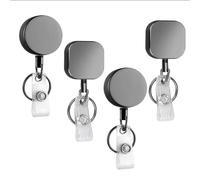 Giwnhvx Confezione da 4 bobine di supporto per badge retrattili resistenti, porta badge identificativo in metallo con a clip per cintura per per biglietti da visita e facile da
