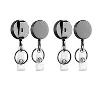 Giwnhvx Confezione da 4 mini porta badge retrattili resistenti, porta badge in metallo con clip per cintura e portachiavi (piccolo nero lucido)