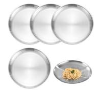 Giwnhvx Confezione da 5 piatti in acciaio inox, 20 cm, rotondi, per la tavola, robusti piatti in acciaio inox, piatti da campeggio