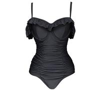 Giwnhvx Costume da bagno intero da donna taglie forti con scollo a V e spalle scoperte con volant push-up costume da bagno vintage da spiaggia 5XL