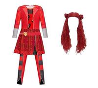 Giwnhvx Costume da Principessa Rosso per Ragazza, Tuta Rossa - Princess Red Costume for Girl Rise Red Jumpsuits with Wig Kids Dress Up Outfits Halloween Partys Cosplay 5-12Y