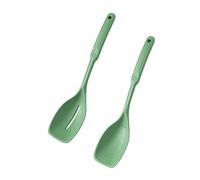 Giwnhvx Cucchiaio da cucina in silicone, antiaderente, scanalato e solido, set con testa profonda e segno di misurazione, utensili da cucina verde