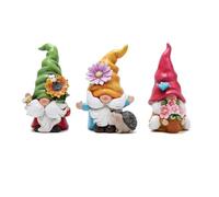 Giwnhvx Decorazioni di gnomi di ornamenti di gnomi di fiori decorazione figurine di gnomi estivi gnomi per decorazione del giardino, set di 3