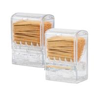 Giwnhvx Dispenser per stuzzicadenti con manopola trasparente, porta stuzzicadenti, supporto per tavolo e casa, scatole automatiche per stuzzicadenti trasparenti, 2 pezzi