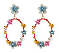 Giwnhvx e bello colorato fiore ghirlanda pendente orecchini smalto diamante orecchini festa regali colore blu