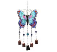 Giwnhvx Grande farfalla ferro vetro dipinto Wind Chimes tubo di metallo campana artigianato ornamenti blu