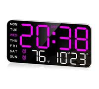 Giwnhvx Grande Orologio da Parete Digitale da 8,4 Pollici Sveglia a LED con Numeri, Data, Temperatura, Ora Estiva, per Camera, Camera da Letto, Regalo, Viola