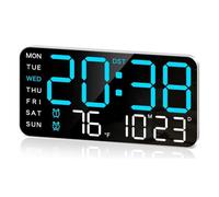 Giwnhvx Grande Orologio da Parete Digitale da 8,4 Pollici Sveglia a LED con Numeri, Data, Temperatura, Ora Estiva, per Camera, Regalo, Blu