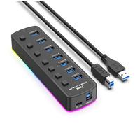 Giwnhvx Hub USB 3.0 RGB 7 porte adattatore porta USB 5Gbps interruttore on/off individuale splitter hub USB da gioco per computer portatile PC