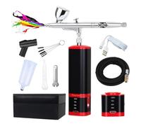 Giwnhvx Kit aerografo a doppia azione con batteria extra con compressore batteria sostituibile Set di pennelli ad aria senza fili per manicure, pittura
