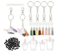 Giwnhvx Kit di fabbricazione di mini tazze da 176 pezzi, composto da ciondoli mini tazza vergini, ciondoli da tè a , ciondolo a pompon di nero