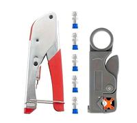 Giwnhvx Kit di strumenti di compressione per cavi coassiali con pinza spellafili con connettori F RG6 RG59, pinza crimpatrice, 7 pezzi