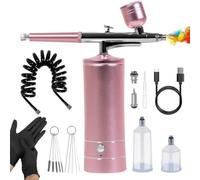 Giwnhvx Kit per aerografo con compressore d'aria e guanti, aerografo ad alta pressione 27 psi, con tubo per aerografo senza fili, per pittura di modelli, colore rosa, facile da usare