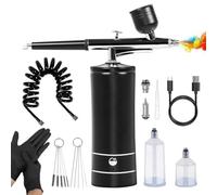 Giwnhvx Kit per aerografo con compressore d'aria e guanti, aerografo ad alta pressione da 27 psi, con tubo per aerografo senza fili, per pittura di modelli, nero, facile da installare e da usare