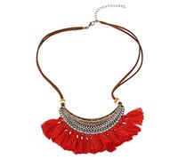 Giwnhvx Lega + Luna Collana Ciondolo Moda Boemia Ghiande Maglione Catena Collana Accessori Rosso +