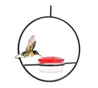 Giwnhvx Mangiatoia circolare per uccelli da appendere, impilabile, con struttura in metallo, ciotola in plastica rossa, facile da installare, facile da usare, 1 pezzo