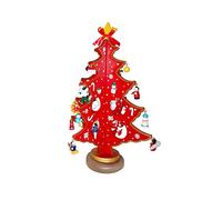 Giwnhvx Mini albero di Natale in legno giocattolo decorazione da ufficio con ciondolo ornamento fai da te regalo per bambini (rosso)