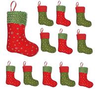 Giwnhvx Mini calze natalizie con fiocco di neve, decorazioni per feste/sacchetti regalo, rosso e verde, 12 pezzi