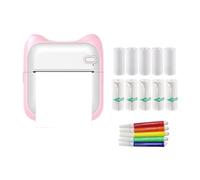 Giwnhvx Mini Stampante , Stampante Di Termici Portatile, Mini Stampante Inchiostro con 10 Rotoli di Carta e 5 Penne Colore