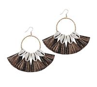 Giwnhvx Nappa - Orecchini da donna con frange bohemien, con gancio per orecchie pendenti e dichiarazione di tendenza, con conchiglia, colore: nero