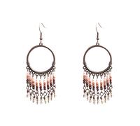 Giwnhvx Orecchini da donna rotondi etnici in lega con perline, stile vintage, estivi, per vacanze e spiaggia, colore: cachi