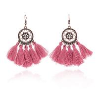 Giwnhvx Orecchini pendenti rotondi con frange e nappe, in stile etnico, stile vintage, per matrimonio, anniversario, gioielli, ornamenti rosa + bronzo
