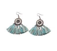 Giwnhvx Orecchini pendenti rotondi con frange e nappe, in stile vintage, bohémien, etnici, per donne, matrimoni, anniversari, gioielli, ornamenti verdi e bronzo