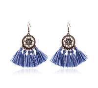 Giwnhvx Orecchini pendenti rotondi con frange e nappe, in stile vintage, bohémien, etnici, per donne, matrimoni, anniversari, gioielli, ornamenti blu + bronzo