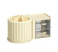 Giwnhvx Organizer per pennelli da trucco con 2 cassetti, girevole a 360°, espositore per trucco facile da usare, color crema