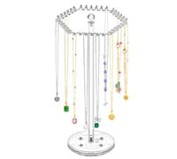 Giwnhvx Organizzatore per collana in acrilico, supporto per collana girevole, espositore trasparente per organizzatore con 36 ganci