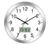 Giwnhvx Orologio da parete da 12 pollici con data digitale, settimana, temperatura interna - orologio da parete a batteria, finitura spazzolato, facile da leggere