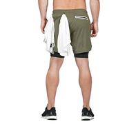 Giwnhvx Pantaloncini da corsa casual 2 in 1 da uomo ad asciugatura rapida pantaloni sportivi palestra bodybuilding pantaloncini con tasca integrata verde XL