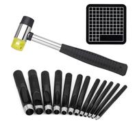 Giwnhvx Perforatrici Hollow (1,0-10 Mm), Strumento di Perforazione in Pelle 12 Dimensioni con Martello da Taglio In Pelle e Tappetino da Taglio Perforatrice