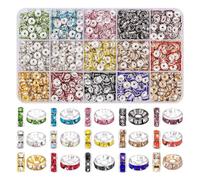 Giwnhvx Perline distanziali da 8 mm, 900 pezzi, per artigianato, 15 colori, perline distanziatrici a rondella, perline di cristallo con strass