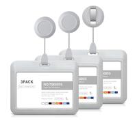 Giwnhvx Porta badge retrattile con clip retrattili, confezione da 3 pezzi, grigio orizzontale