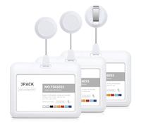 Giwnhvx Porta badge retrattile in plastica scorrevole con clip retrattile per badge, confezione da 3 pezzi, colore bianco orizzontale