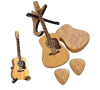 Giwnhvx Porta Plettri per Chitarra In Legno A Forma di Chitarra, Scatola per Plettri In Legno con Supporto, per Chitarra Vintage per la Selezione