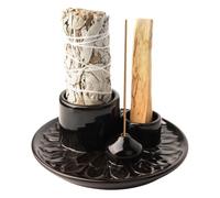 Giwnhvx Portacandele 4 in 1 - Porta incenso e portacandele, porta incenso in ceramica, vassoio raccogli ceneri per sala meditazione, nero e marrone