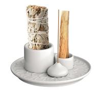 Giwnhvx Portacandele 4 in 1 porta incenso e portacandele, porta incenso in ceramica, vassoio raccoglicenere per sala meditazione, bianco