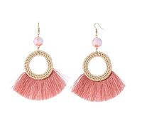 Giwnhvx Rotondo Fatto A Forma Di Ventaglio Paglia Orecchini Pompon Tessuto Nappa Di Rattan Orecchini, Rosa