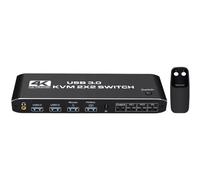 Giwnhvx Selettore KVM Doppio Schermo con Interruttore ad Alta Risoluzione 4K a 60 Hz Presa Cuffie 3.5 Integrazione Audio e USB 3.0 Installazione Facile da Usare