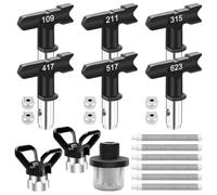 Giwnhvx Set di 15 punte per spruzzatore di vernice airless, punte reversibili con distanziatore, filtro, filtro di ingresso e protezioni per punte degli ugelli