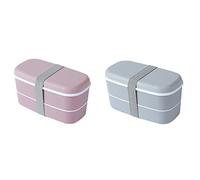 Giwnhvx Set di 2 contenitori per il pranzo a 2 strati, adatti al microonde, con scomparti, contenitori isolati per alimenti, colore rosa e grigio