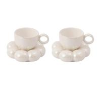 Giwnhvx Set di 2 tazze da caffè e piattino con fiore e piattino, in ceramica, con piattino a forma di girasole, 200 ml, colore: bianco