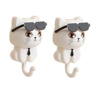 Giwnhvx Simpatico gancio portachiavi a forma di gatto, portachiavi per gattino, gancio per cappotto con occhiali da sole carini, gancio da parete bianco